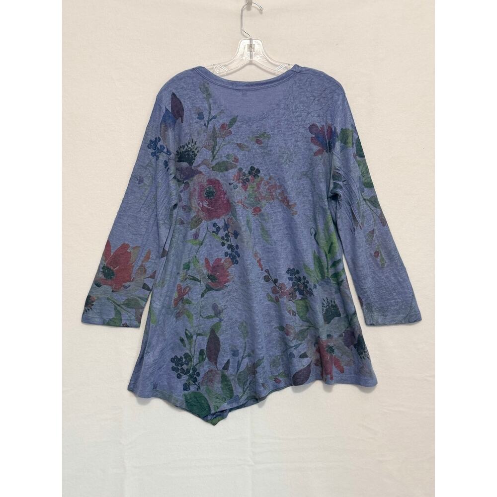 Jess & Jane Long Sleeve Floral Slub Knit Tunic Blue Womens Large Art to Wear - Picture 8 of 10